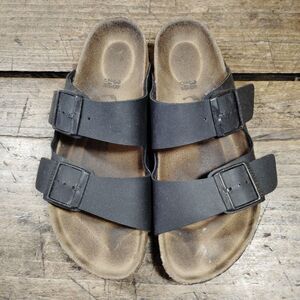 Birkenstock Sz 38 W7 M5  Arizona Charcoal Leather Double Strap Comfort Sandals